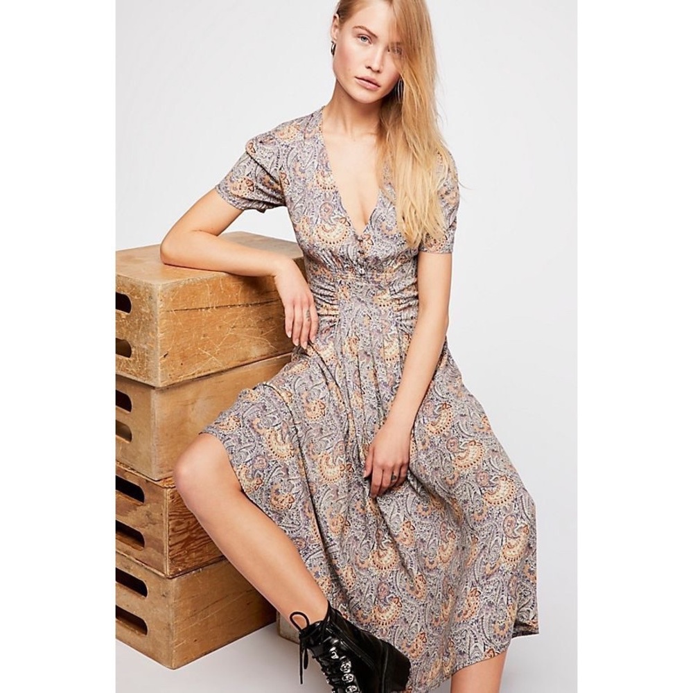 Free People Olivia Paisley Casual Midi Dress